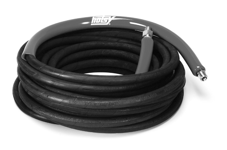 Black and grey Hotsy pressure washer hose