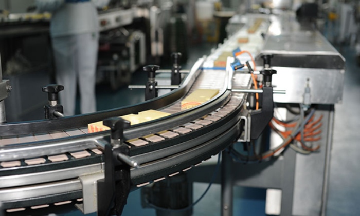 Conveyor belt in a food-processing facility.