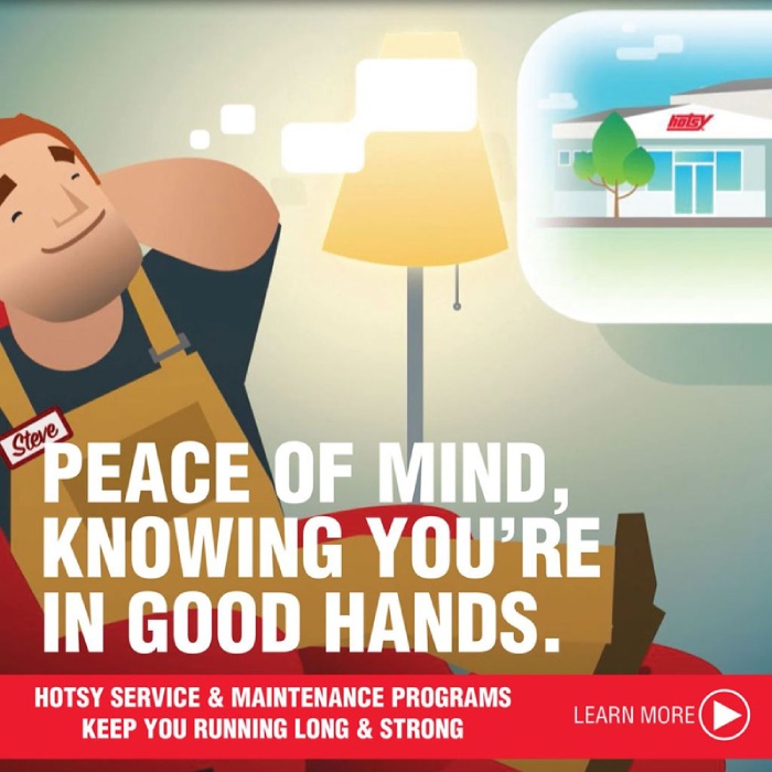 Pressure washer service and maintenance illustration showing reliable Hotsy equipment care